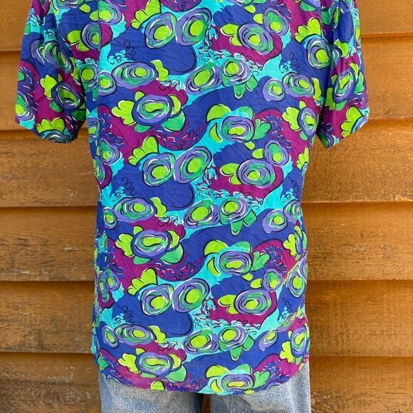 Vintage Blue Island Hawaiian Style Button Down Women’s Shirt Size M - Picture 12 of 13